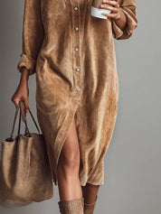 Rosalind Chanteclair | Camel Corduroy Midi Shirt Dress