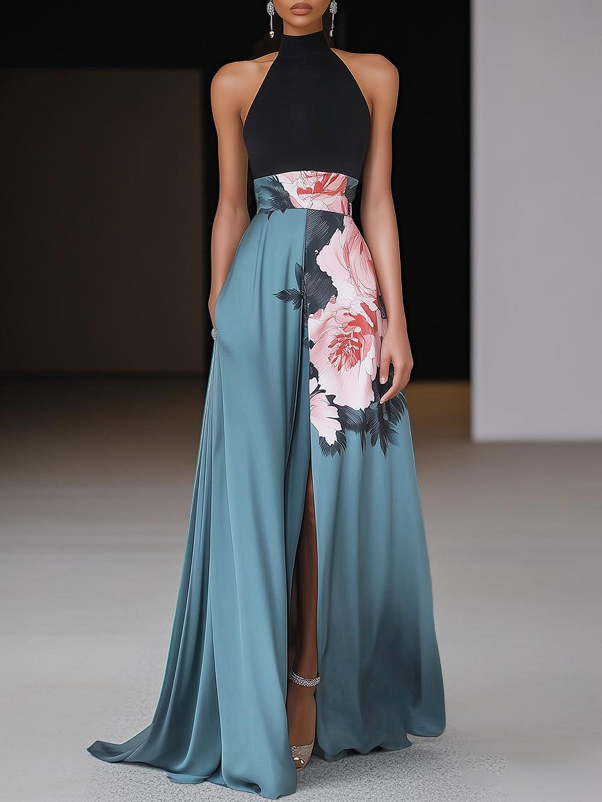 Clarisse Fonteverde | Floral Halter Maxi Dress with Side Slit