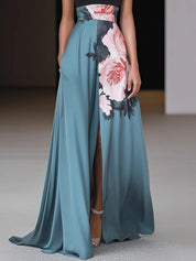 Clarisse Fonteverde | Floral Halter Maxi Dress with Side Slit