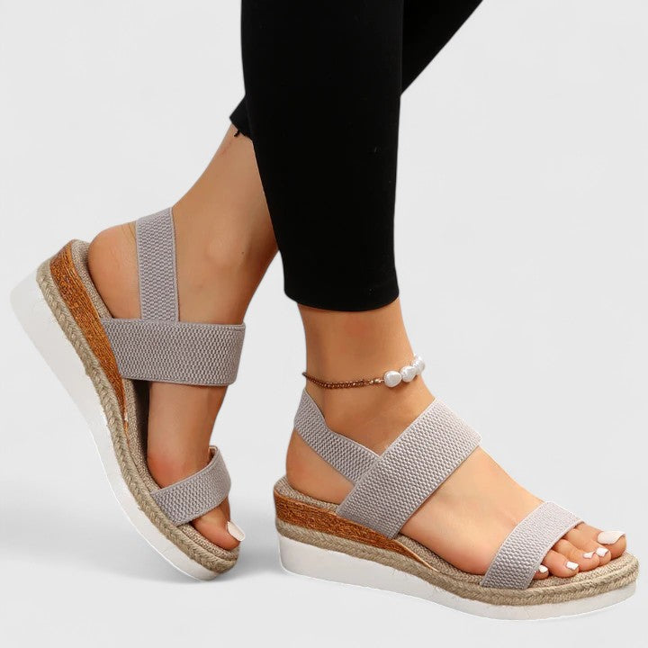 Estelle Montrichard | Beige Espadrille Platform Sandals with Elastic Straps