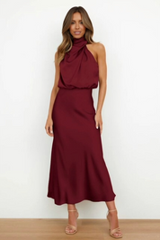Théodeline Beauvaux | Sage Green Satin Halter Midi Dress