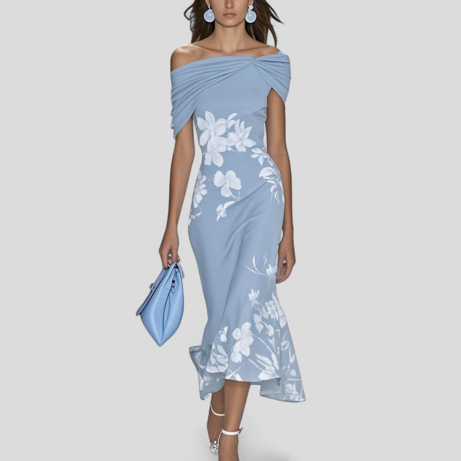 Eliane Duvernet | Green Floral Off-Shoulder Midi Dress