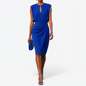 Claudine Beauverne | Light Blue Sleeveless Ruched Midi Dress