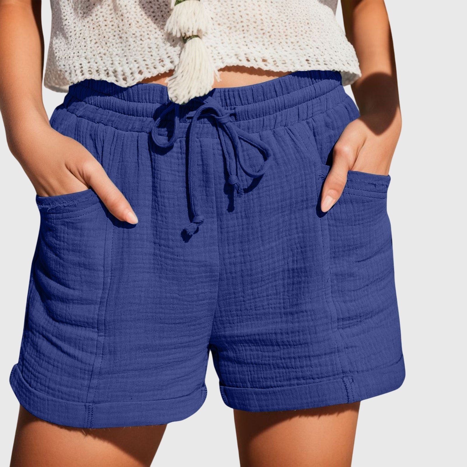 Isabelle Laurent | Cotton Gauze Drawstring Shorts in Khaki
