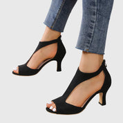Lenora Vanbright | Blush Pink Peep Toe Block Heel Sandals