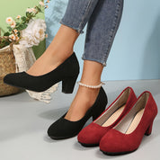 Lucienne Fairvale | Black Suede Block Heel Pumps – Orthopedic Comfort