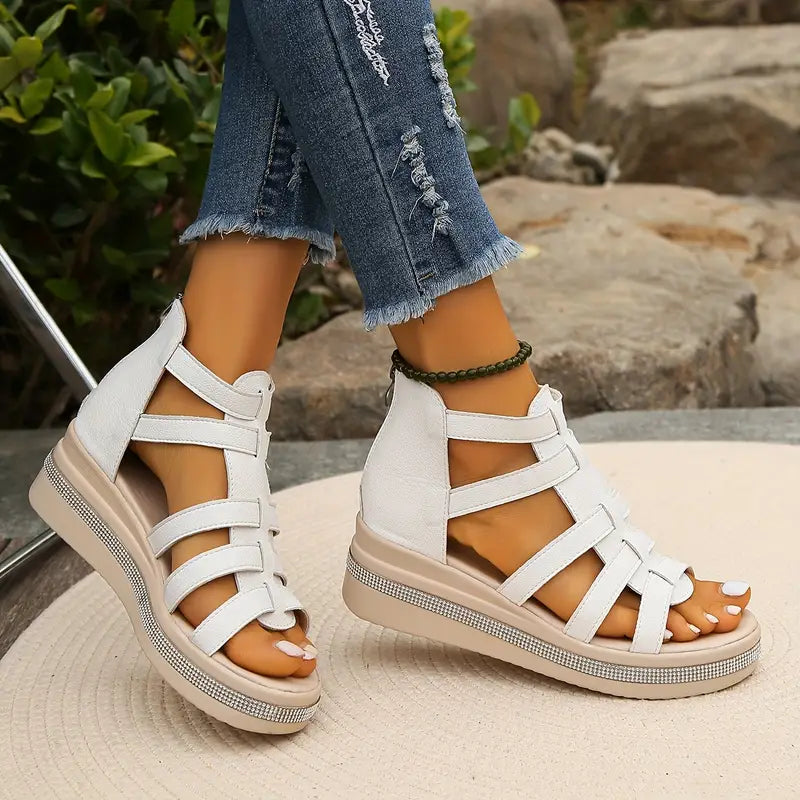 Vittoria Carmonde | Black Gladiator Platform Sandals with Rhinestone Detail
