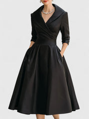 Rosalinde Chantecourt | Black A-Line Midi Dress with 3/4 Sleeves