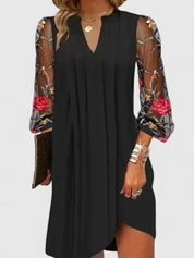 Lavinia Beaumont | Black Mesh Floral Embroidered Sleeve Mini Dress