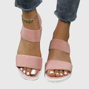 Solène Faircastle | Black Double-Strap Flat Sandals with White Sole