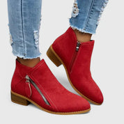 Marguerite Fontenaille | Blue Suede Zip Ankle Boot with Block Heel