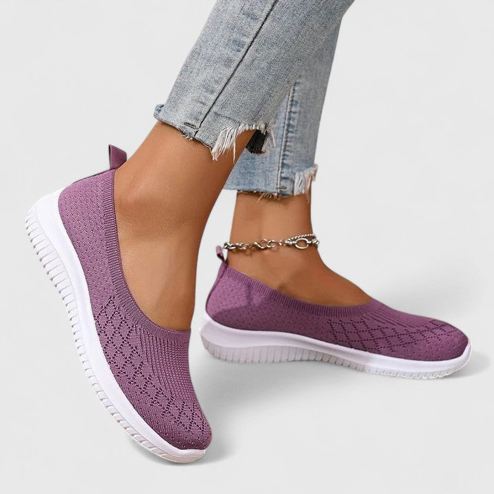 Clotilde Faversham | Purple Knit Slip-On Flat Sneakers