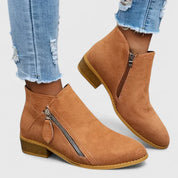 Marguerite Fontenaille | Blue Suede Zip Ankle Boot with Block Heel