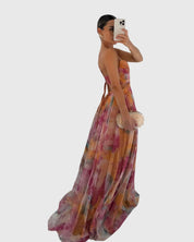 Seraphelle Duvalmont | Floral Print Maxi Dress with Crisscross Straps