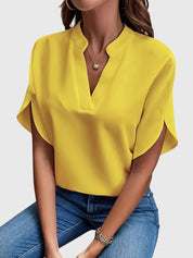 Sylvana Bretoncourt | White V-Neck Short Sleeve Blouse