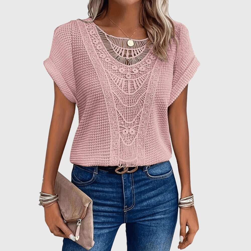 Isabeau Lennox | Cream Lace Detail Waffle Knit Top