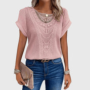 Isabeau Lennox | Cream Lace Detail Waffle Knit Top
