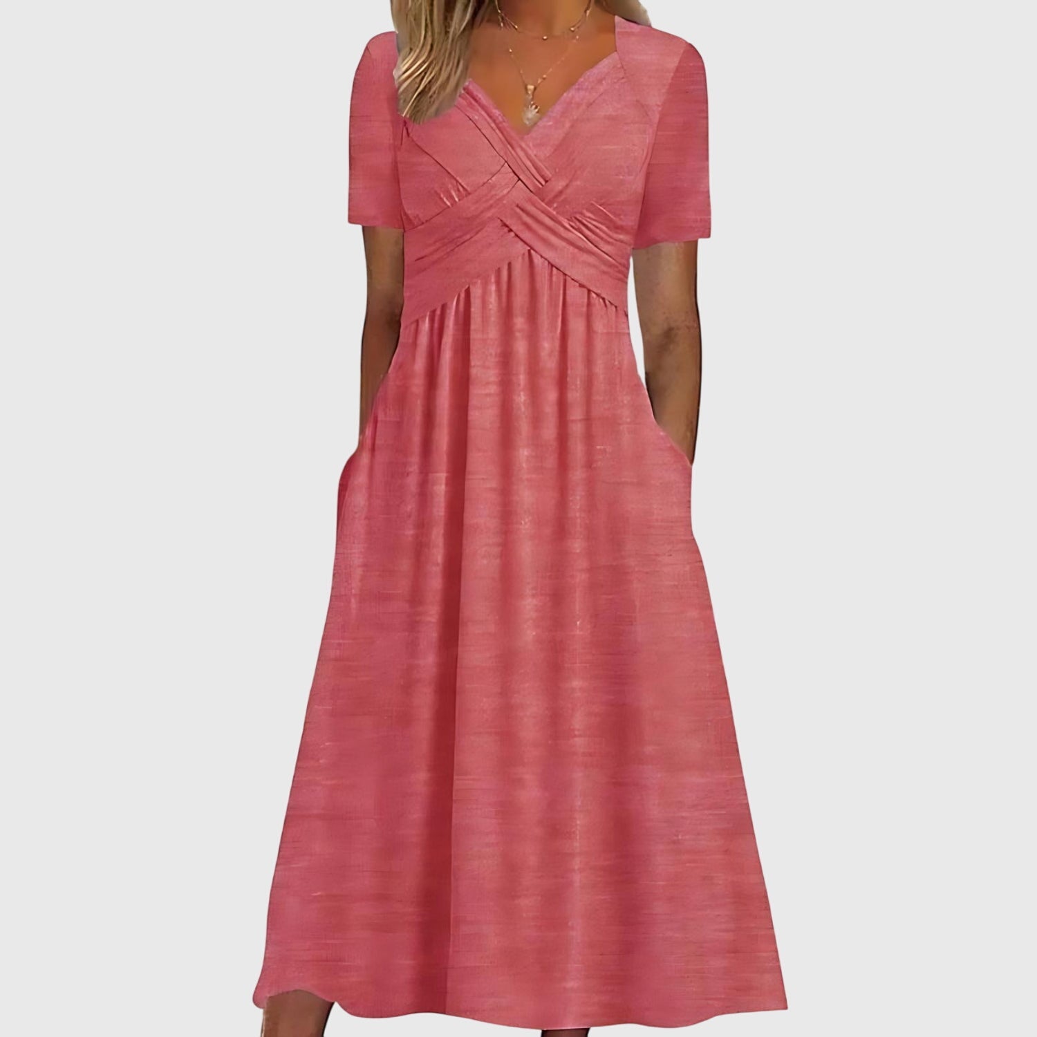 Cordelia Ashbourne | Blue V-Neck Midi Dress with Tummy Control
