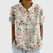 Colette Vaudrenne | Green Floral Print Short Sleeve Blouse