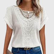 Isabeau Lennox | Cream Lace Detail Waffle Knit Top