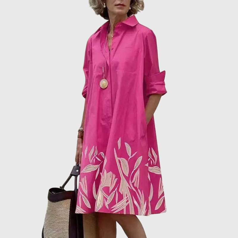 Genevra Whitfield | Red Midi Shirt Dress with Pockets