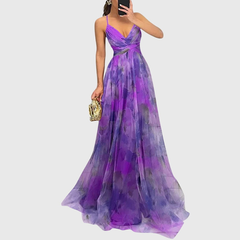 Seraphelle Duvalmont | Floral Print Maxi Dress with Crisscross Straps
