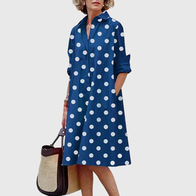 Genevra Whitfield | Red Midi Shirt Dress with Pockets