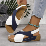 Evangeline Crestwood | Navy & White Colorblock Wedge Sandal