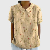 Colette Vaudrenne | Green Floral Print Short Sleeve Blouse