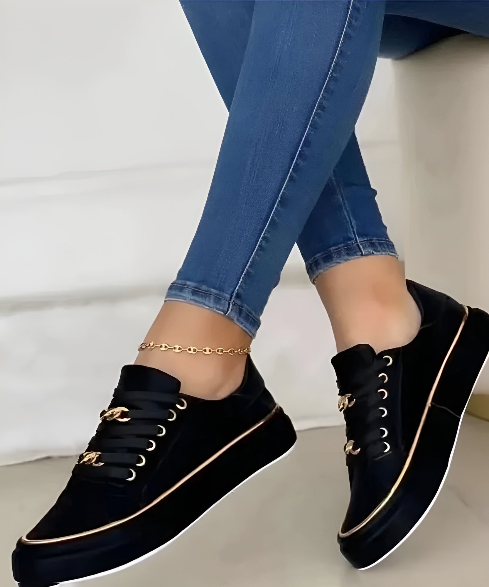 Gabrielle Fontverre | White Platform Sneakers with Gold Chain Detail