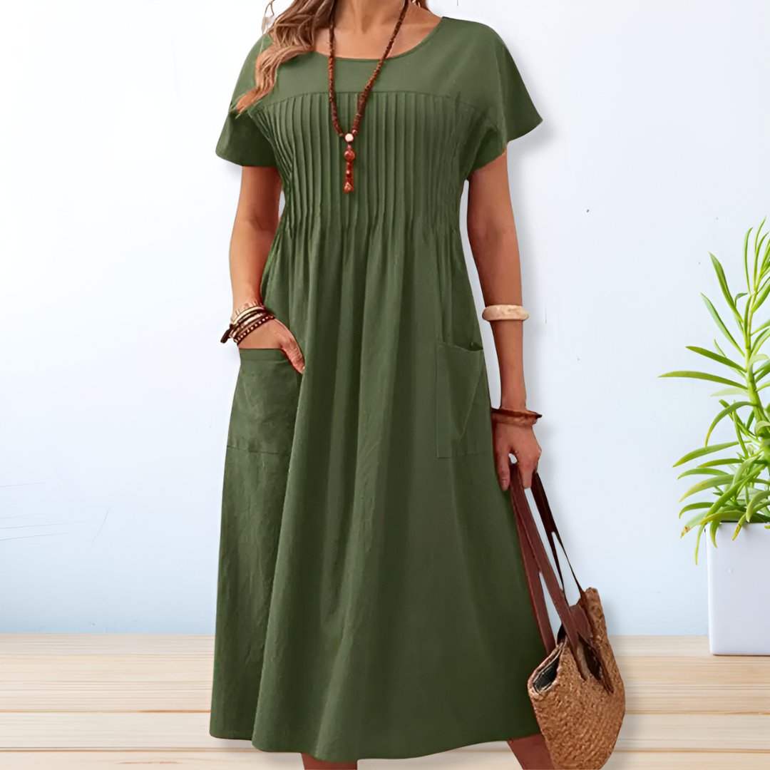 Margeline Wyndvaux | Army Green Relaxed Midi Dress with Pockets