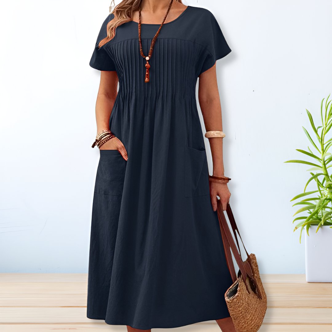 Margeline Wyndvaux | Army Green Relaxed Midi Dress with Pockets