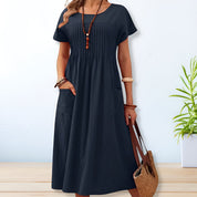 Margeline Wyndvaux | Army Green Relaxed Midi Dress with Pockets