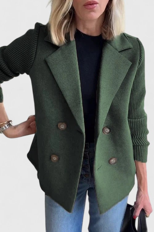Celeste Harrington | Pink Double-Breasted Blazer with Contrast Knit Sleeves