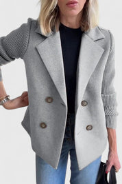 Celeste Harrington | Pink Double-Breasted Blazer with Contrast Knit Sleeves