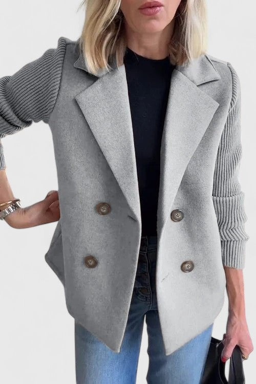 Celeste Harrington | Pink Double-Breasted Blazer with Contrast Knit Sleeves