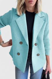 Celeste Harrington | Pink Double-Breasted Blazer with Contrast Knit Sleeves