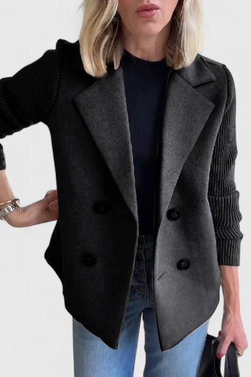 Celeste Harrington | Pink Double-Breasted Blazer with Contrast Knit Sleeves