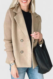 Celeste Harrington | Pink Double-Breasted Blazer with Contrast Knit Sleeves