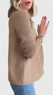 Celeste Harrington | Pink Double-Breasted Blazer with Contrast Knit Sleeves