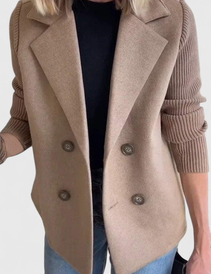 Celeste Harrington | Pink Double-Breasted Blazer with Contrast Knit Sleeves