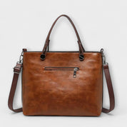Beatrice Wyndmere | Brown Faux Leather Tote Bag with Front Pockets