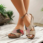 Natasha Bellemore | Colorblock Leaf Appliqué Slip-On Wedge Sandals