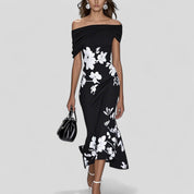 Eliane Duvernet | Green Floral Off-Shoulder Midi Dress