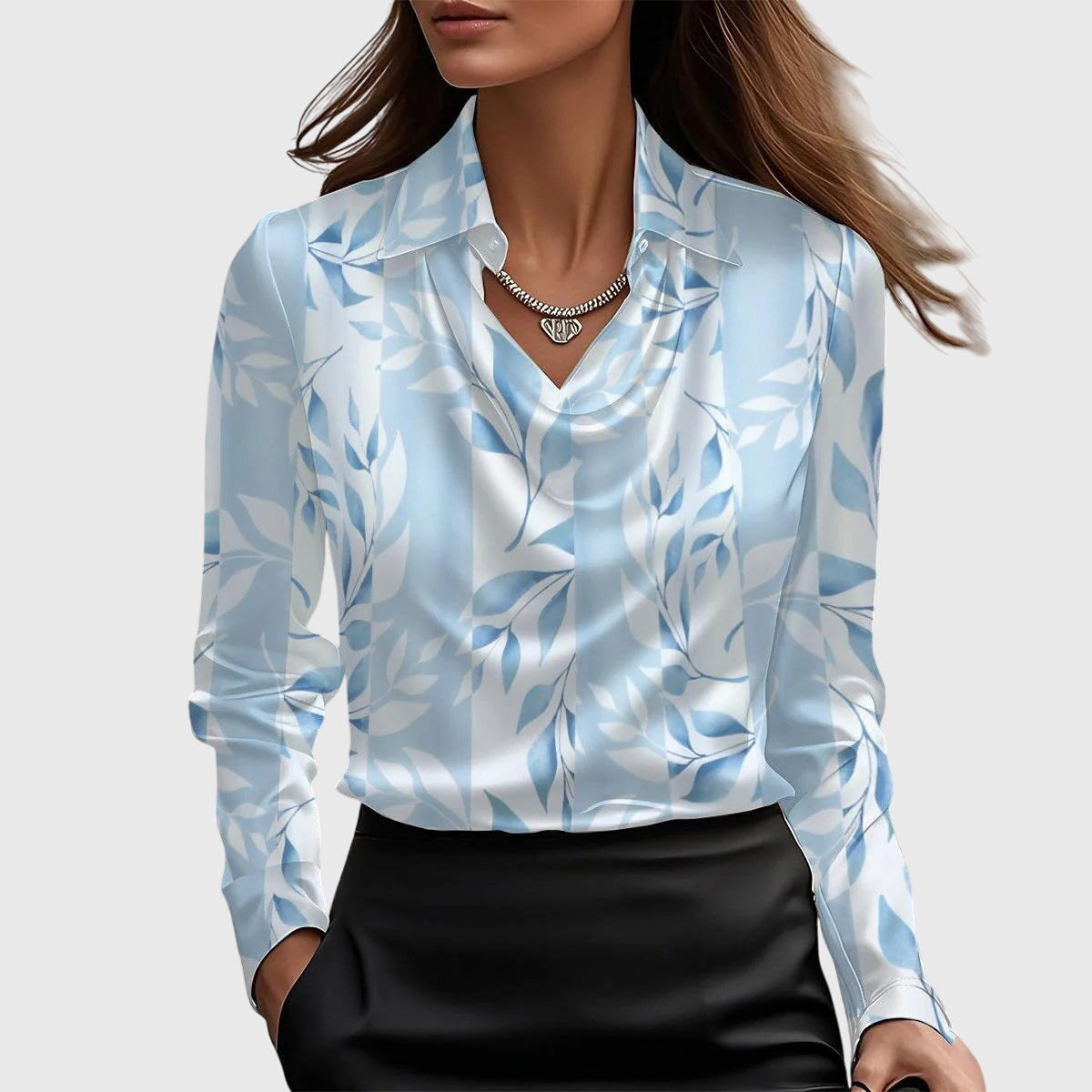 Séraphelle Wyndcourt | Satin Cowl-Neck Blouse in Champagne