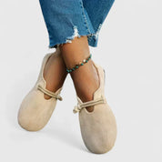 Odile Ravensworth | Beige Suede Rope-Detail Slip-On Flat Loafers