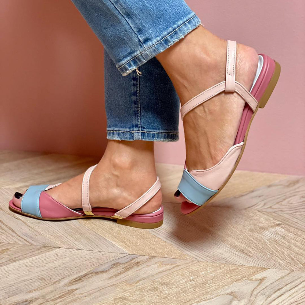 Adrienne Bouchard | Asymmetrical Color Block Flat Sandals