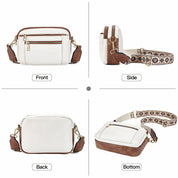 Elaine Beausoleil | White Faux Leather Crossbody Bag with Floral Strap