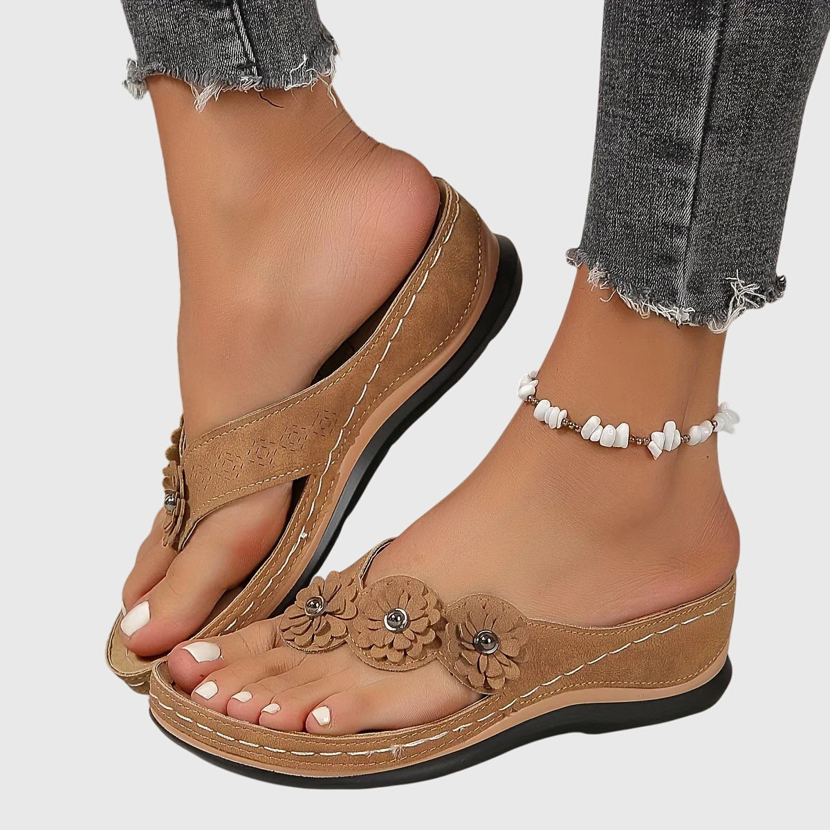 Rosette Dunleigh | Blue Flower Wedge Flip Flop Sandals