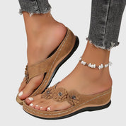 Rosette Dunleigh | Blue Flower Wedge Flip Flop Sandals